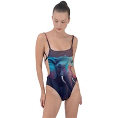 Ai Generated Elephant Tusks Trunk Wildlife Africa Tie Strap One Piece Swimsuit