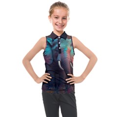 Ai Generated Elephant Tusks Trunk Wildlife Africa Kids  Sleeveless Polo Tee