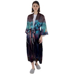 Ai Generated Elephant Tusks Trunk Wildlife Africa Maxi Satin Kimono