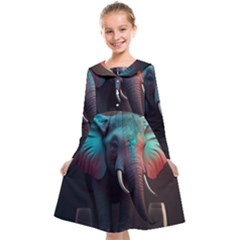 Ai Generated Elephant Tusks Trunk Wildlife Africa Kids  Midi Sailor Dress