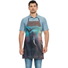 Ai Generated Elephant Tusks Trunk Wildlife Africa Kitchen Apron by danenraven