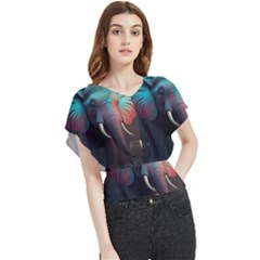 Ai Generated Elephant Tusks Trunk Wildlife Africa Butterfly Chiffon Blouse