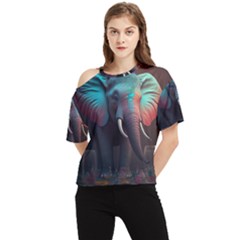 Ai Generated Elephant Tusks Trunk Wildlife Africa One Shoulder Cut Out Tee