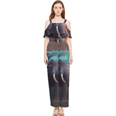 Ai Generated Elephant Tusks Trunk Wildlife Africa Draped Sleeveless Chiffon Jumpsuit