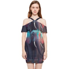 Ai Generated Elephant Tusks Trunk Wildlife Africa Shoulder Frill Bodycon Summer Dress