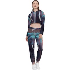 Ai Generated Elephant Tusks Trunk Wildlife Africa Cropped Zip Up Lounge Set