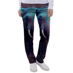 Ai Generated Elephant Tusks Trunk Wildlife Africa Women s Casual Pants