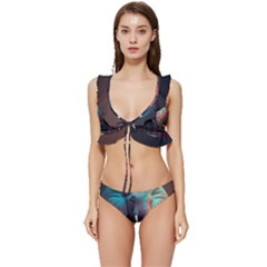 Ai Generated Elephant Tusks Trunk Wildlife Africa Low Cut Ruffle Edge Bikini Set