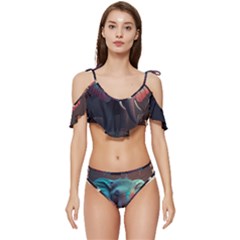 Ai Generated Elephant Tusks Trunk Wildlife Africa Ruffle Edge Tie Up Bikini Set	 by danenraven