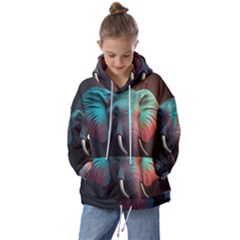 Ai Generated Elephant Tusks Trunk Wildlife Africa Kids  Oversized Hoodie