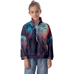 Ai Generated Elephant Tusks Trunk Wildlife Africa Kids  Half Zip Hoodie