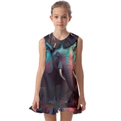 Ai Generated Elephant Tusks Trunk Wildlife Africa Kids  Pilgrim Collar Ruffle Hem Dress