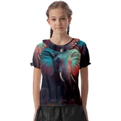 Ai Generated Elephant Tusks Trunk Wildlife Africa Kids  Frill Chiffon Blouse