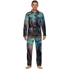 Ai Generated Elephant Tusks Trunk Wildlife Africa Men s Long Sleeve Velvet Pocket Pajamas Set