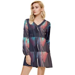 Ai Generated Elephant Tusks Trunk Wildlife Africa Tiered Long Sleeve Mini Dress