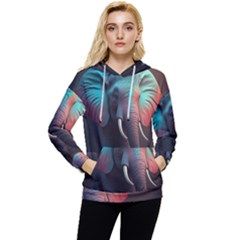 Ai Generated Elephant Tusks Trunk Wildlife Africa Women s Lightweight Drawstring Hoodie