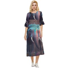 Ai Generated Elephant Tusks Trunk Wildlife Africa Double Cuff Midi Dress