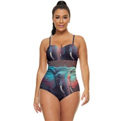 Ai Generated Elephant Tusks Trunk Wildlife Africa Retro Full Coverage Swimsuit