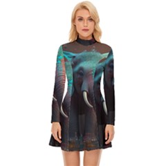 Ai Generated Elephant Tusks Trunk Wildlife Africa Long Sleeve Velour Longline Dress