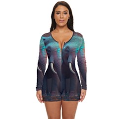 Ai Generated Elephant Tusks Trunk Wildlife Africa Long Sleeve Boyleg Swimsuit