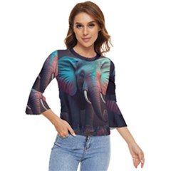 Ai Generated Elephant Tusks Trunk Wildlife Africa Bell Sleeve Top