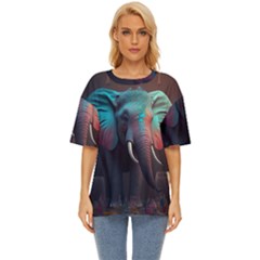 Ai Generated Elephant Tusks Trunk Wildlife Africa Oversized Basic Tee