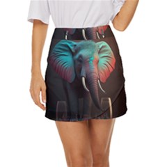 Ai Generated Elephant Tusks Trunk Wildlife Africa Mini Front Wrap Skirt