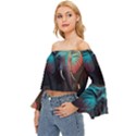 Ai Generated Elephant Tusks Trunk Wildlife Africa Off Shoulder Flutter Bell Sleeve Top View2