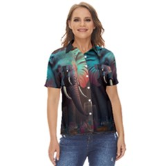 Ai Generated Elephant Tusks Trunk Wildlife Africa Women s Short Sleeve Double Pocket Shirt