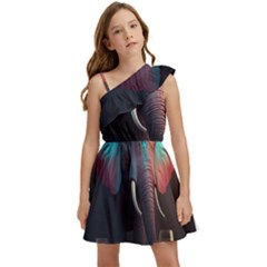 Ai Generated Elephant Tusks Trunk Wildlife Africa Kids  One Shoulder Party Dress