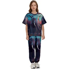 Ai Generated Elephant Tusks Trunk Wildlife Africa Kids  Tee and Pants Sports Set