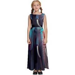 Ai Generated Elephant Tusks Trunk Wildlife Africa Kids  Satin Sleeveless Maxi Dress