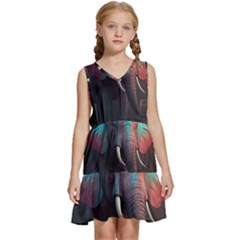 Ai Generated Elephant Tusks Trunk Wildlife Africa Kids  Sleeveless Tiered Mini Dress