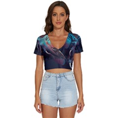 Ai Generated Elephant Tusks Trunk Wildlife Africa V-Neck Crop Top