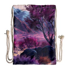 Landscape Landscape Painting Purple Purple Trees Drawstring Bag (large) by danenraven