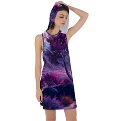 Landscape Landscape Painting Purple Purple Trees Racer Back Hoodie Dress by danenraven