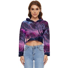 Landscape Landscape Painting Purple Purple Trees Women s Lightweight Cropped Hoodie by danenraven