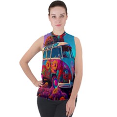 Ai Generated Beetle Volkswagen Bug Car Bus Mock Neck Chiffon Sleeveless Top by danenraven