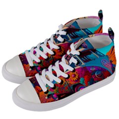 Ai Generated Beetle Volkswagen Bug Car Bus Women s Mid-top Canvas Sneakers by danenraven