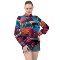 Ai Generated Beetle Volkswagen Bug Car Bus High Neck Long Sleeve Chiffon Top by danenraven