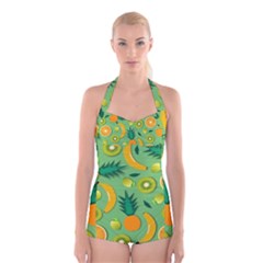 Fruit Tropical Pattern Design Art Pattern Boyleg Halter Swimsuit  by Ravend