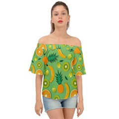 Fruit Tropical Pattern Design Art Pattern Off Shoulder Short Sleeve Top by Ravend