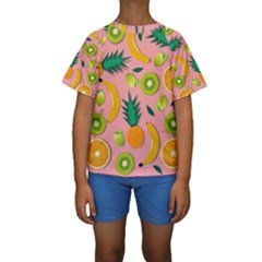 Fruits Tropical Pattern Design Art Kids  Short Sleeve Swimwear