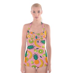 Fruits Tropical Pattern Design Art Boyleg Halter Swimsuit 