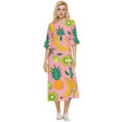 Fruits Tropical Pattern Design Art Double Cuff Midi Dress