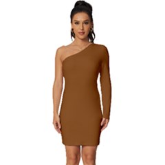 Clay Brown - Long Sleeve One Shoulder Mini Dress by ColorfulDresses