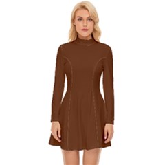 Cinnamon Brown - Long Sleeve Velour Longline Dress by ColorfulDresses