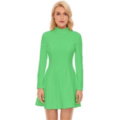 Algae Green - Long Sleeve Velour Longline Dress by ColorfulDresses