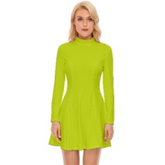 Bitter Lemon Green - Long Sleeve Velour Longline Dress by ColorfulDresses