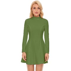 Crocodile Green - Long Sleeve Velour Longline Dress by ColorfulDresses